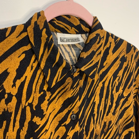 19th Avenue Tiger Print Button-Up Short-Sleeve Blouse - Picture 3 of 5